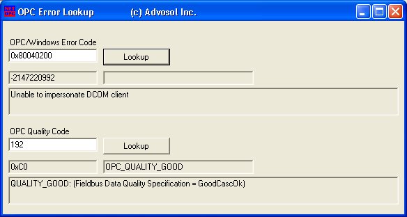 OPC Error Code Lookup Utility